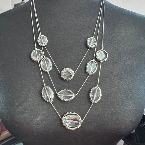 Chico's Necklace Jewlery Statement 23" Adjustable Silver Tone Clear Multilayered - Picture 4 of 7